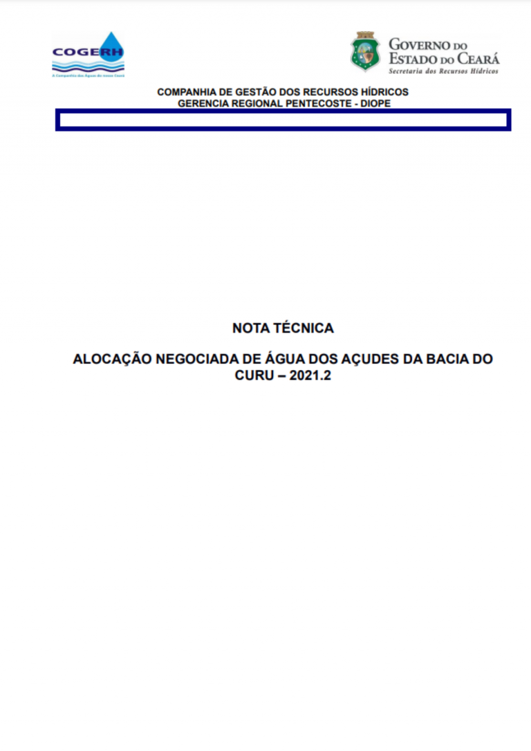 NOTA TÉCNICA: ALOCAÇÃO NEGOCIADA DE ÁGUA DOS AÇUDES DA BACIA DO CURU – 2021.2